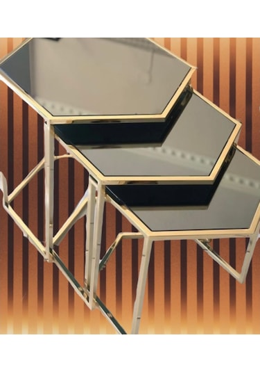 Zigon Zlf 3Lü C Model Metal Çelik Rose Renk Kaplama Mdf Siyah Mer (429079270)