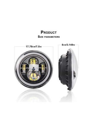 Wezone 7 İnç 70w 12v Led Motor Gücü Farı, 6000k Beyaz Işık, Ip67 Su Geçirmez, 50000 Saat Ömür, Klasik Stili Uygun
