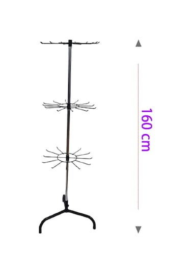 3 Katlı, 12 Siyah Kancalı Bijuteri Standı, Aksesuar Standı Siyah