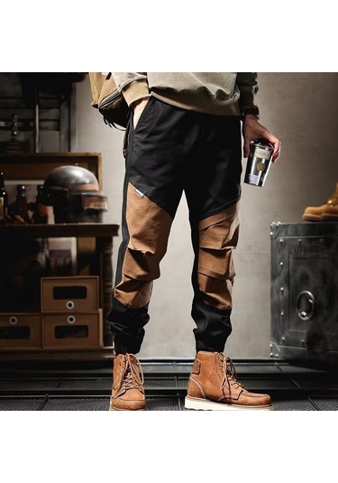 Sones Erkek Vintage Fonksiyonel Pantolon Bağcıklı Bacak Renk Bloklu Günlük Pantolon Gri