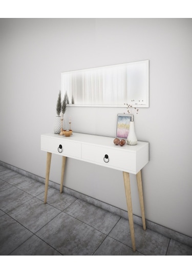 Bicabin Elegance Asia 2 Çekmeceli Ahşap Ayaklı Aynalı  Dresuar Beyaz