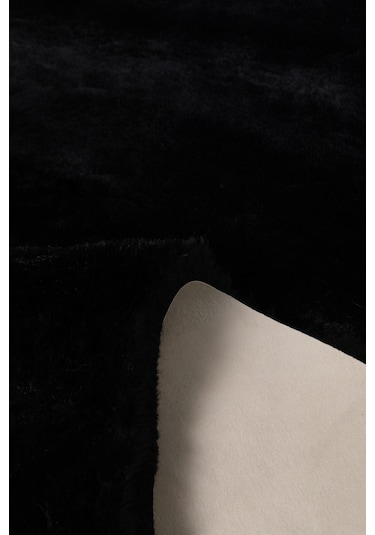 Dekoratif Tavşan Tüyü Ultra Yumuşak Peluş Yuvarlak Halı Siyah