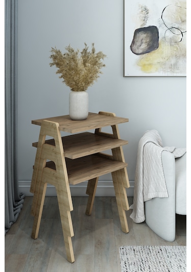 Azra - 3 Lü Zigon Sehpa Takımı Atlantik Çam -modern Ve Fonksiyonel / Orta Sehpa / Dekoratif Atlantikçam