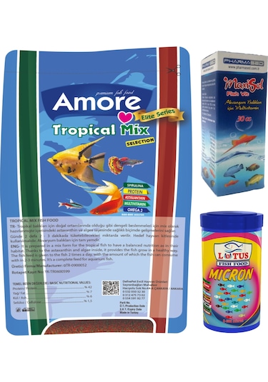 Amore Tropical Mix 460 G + Micron Yavru Büyütme Yemi 100 ML + Vitamin