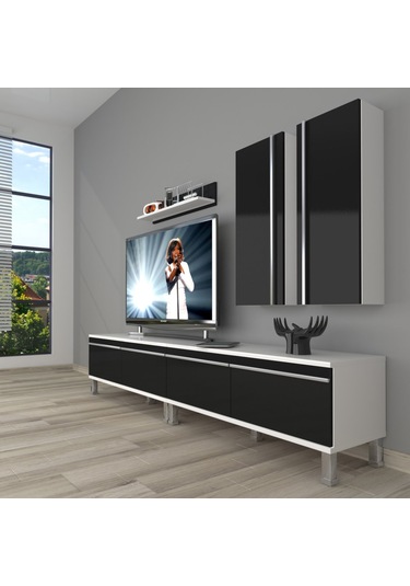 Decoraktiv Eko 5220t Mdf Krom Ayaklı Tv Ünitesi Tv Sehpası Beyaz - Siyah