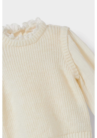 Defacto Kız Bebek Bisiklet Yaka Nakışlı Kazak C8277a525wnbg744 Bej