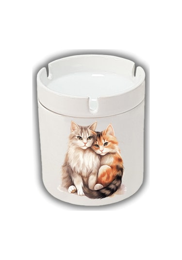 2'li Kedi Baskılı Küllük Kül Tablası