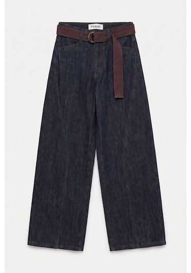 Itsbasic Kadın İndigo Selvedge 7s6-50 Barrel Fit Kemer Detaylı Tasarım Denim Jean