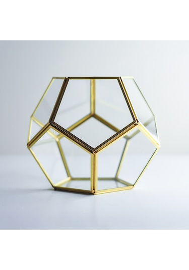 Cam Fanus Geometrik Teraryum Pirinç & Bakır