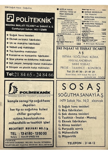 İzmir 1982-1983 Meslek Reklam İlanı Efemera S533