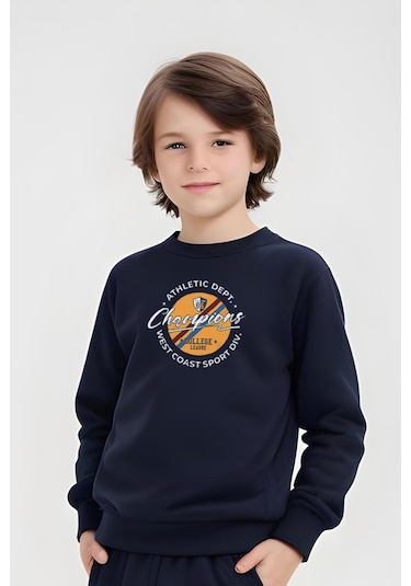 Erkek Çocuk Bisiklet Yaka Champions Baskılı Eşofman Takımı Lacivert