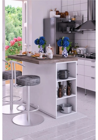 Noma Mdf Mutfak Adası Mutfak Dolabı Ada Mutfak Yemek Masası Gri