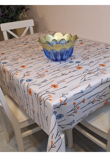 Kumaş Dokulu Tabanı Silikonlu Yıkanabilir Silinebilir Ütülenebilir Kaymaz Dekoratif Masa Örtüsü Brs020 Beyaz