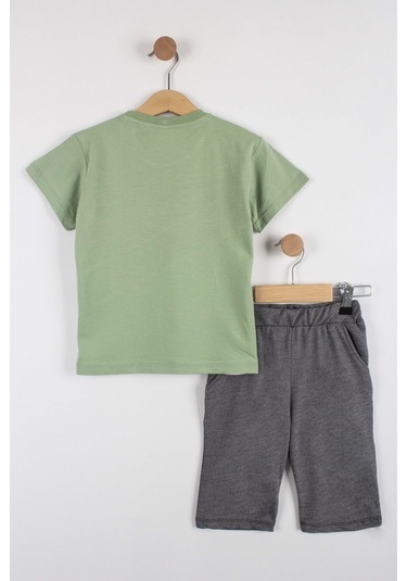Erkek Çocuk Atletik Baskılı Şortlu Takım-6290-Yeşil