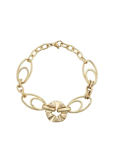 Modern Oval Halka Detaylı 14 Ayar Altın Kaplama Kadın Bileklik Gold
