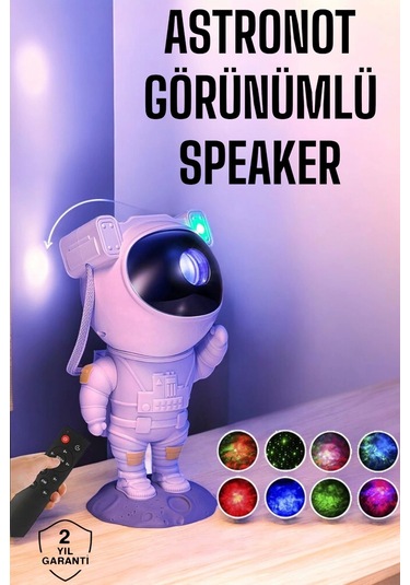 Astronot Bluetooth Hoparlör Gökyüzü Projektör Gece Lambası Çok Renkli