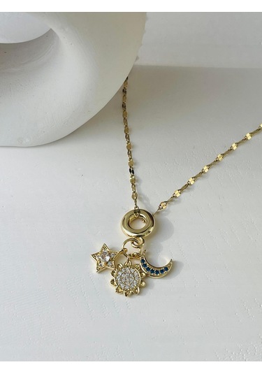 Gökyüzü Charm Model Çelik Kolye Altın