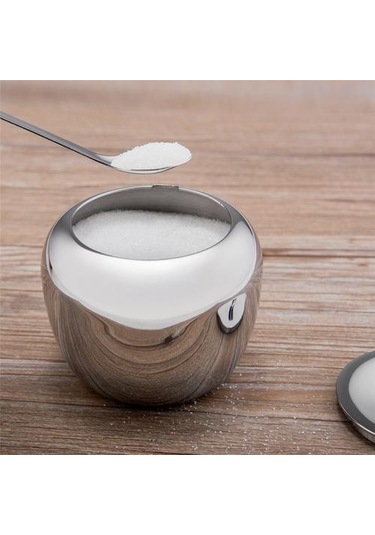 Paslanmaz Çelik Elma Şeker Kase Baharat Kavanoz Çeşni Pot Baharat Konteyner Kutusu Cuet Kapak Ve Kaşık Şeker Kase Şeker Potsugar Kase Kapağı 4 Izgara