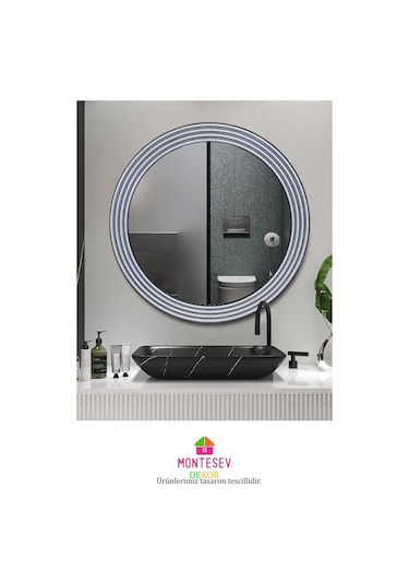 Zümrüt Gümüş Dekoratif Ayna Yuvarlak Işlemeli Duvar Aynası 69 Cm Gümüş