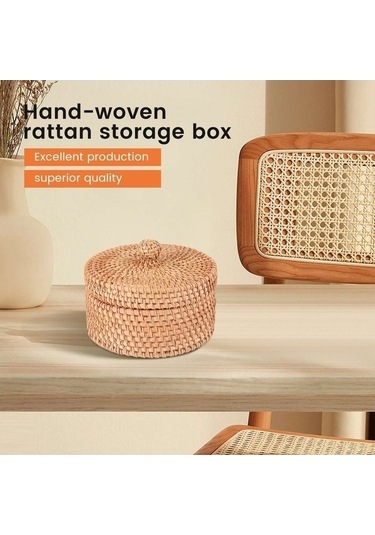 Bosphorusboutique02 El Dokuma Rattan Meyveli Kek Kutusu Şapka Kapaklı 14x8cm Rattan Hasır Diğer Diğer