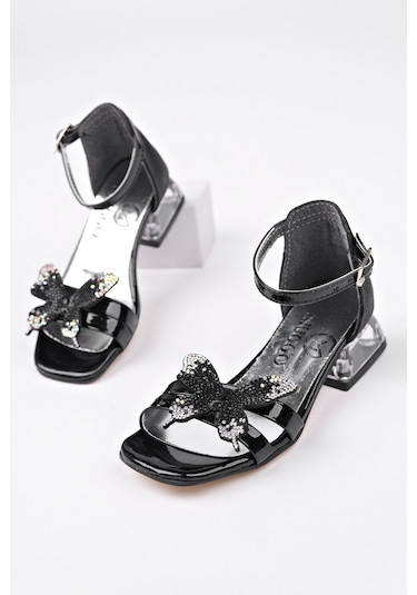 Muggo Lola Cırtlı Ve Simli Günlük Kız Çocuk Sandalet Siyah