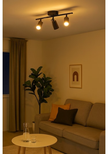 Spoti 3'lü Antrasit Renk Gün Işığı Modern Tasarım Salon - Mutfak - Banyo Spot Ledli Sıralı Avize Antrasit