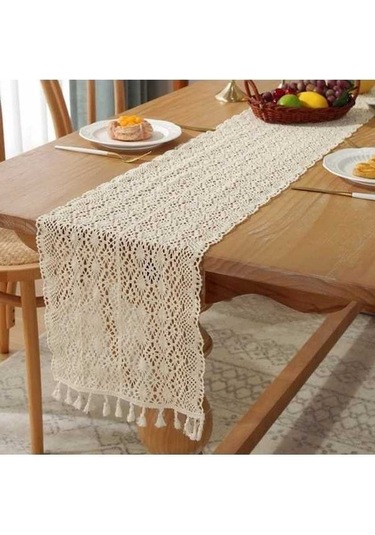 Fastbuy Genişletilmiş Rustik Örme İçi Boş Masa Örtüsü, 30x220cm, Çift Dikiş, Çok Renkli Çok Renkli