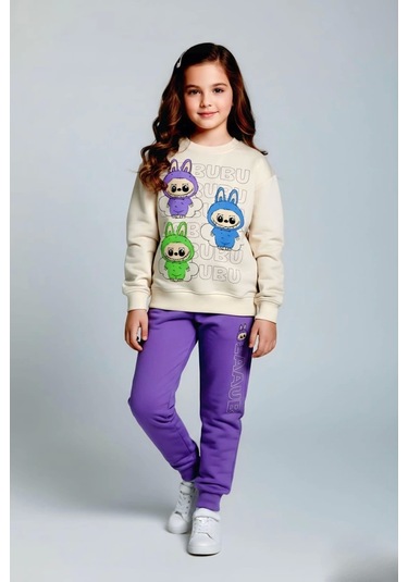 Labubu Desenli Kız Çocuk Lila Renk Eşofman Takım 2 Li Set Lila