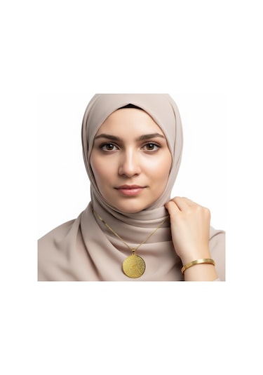 Esmaül Hüsna Kolye Ve Ayetel Kürsi Bileklik Seti Gold Çelik Takı Altın