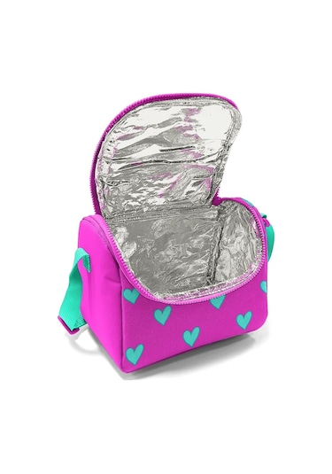 Coral High Kids Neon Pembe Su Yeşili Kalp Desenli Thermo Beslenme Çantası 11806