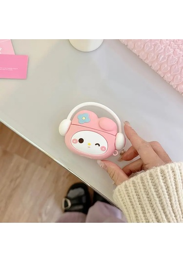 Samsung Galaxy Buds 3 / Galaxy Buds 3 Pro Uyumlu Figürlü Askılı Kılıf Pembe - Beyaz