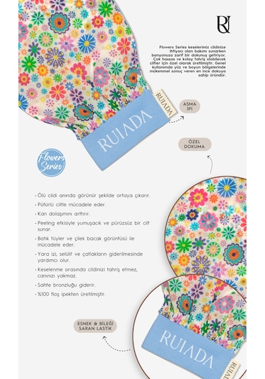 Flowers Series 50 Factor %100 Floş Ipek Ince Banyo Duş Kesesi Peeling Eldiveni Blue