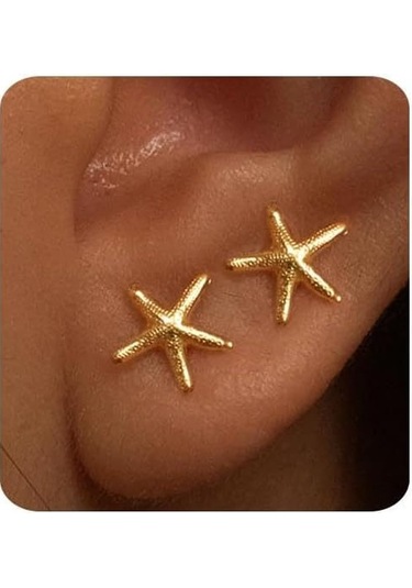 Vkemall Kadınlar İçin 14a Altın Deniz Yıldızı Küpe, Şık Ve Hafif, Alerjiye Dirençli, Zarif Tekstil Bir Çift Gold