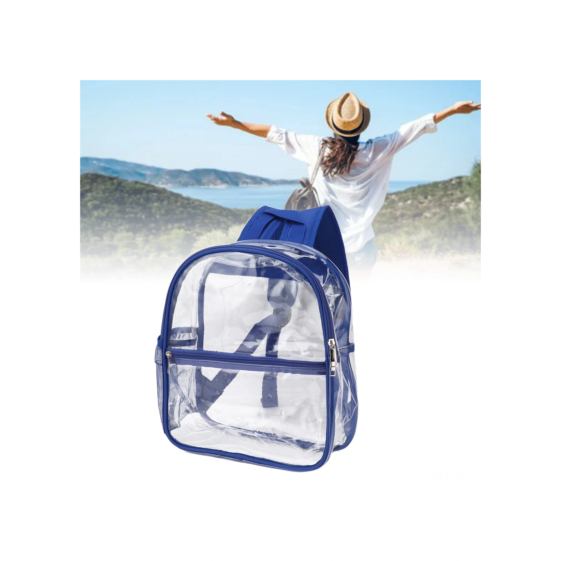 Vkemall Su Geçirmez Şeffaf Pvc Sırt Çantası - Öğrenci/gençler İçin Spor/outdoor Kullanıma Uygun, Güvenli Sızdırmaz, Geniş Hacimli, Ön Cep Tasarımı, Mavi