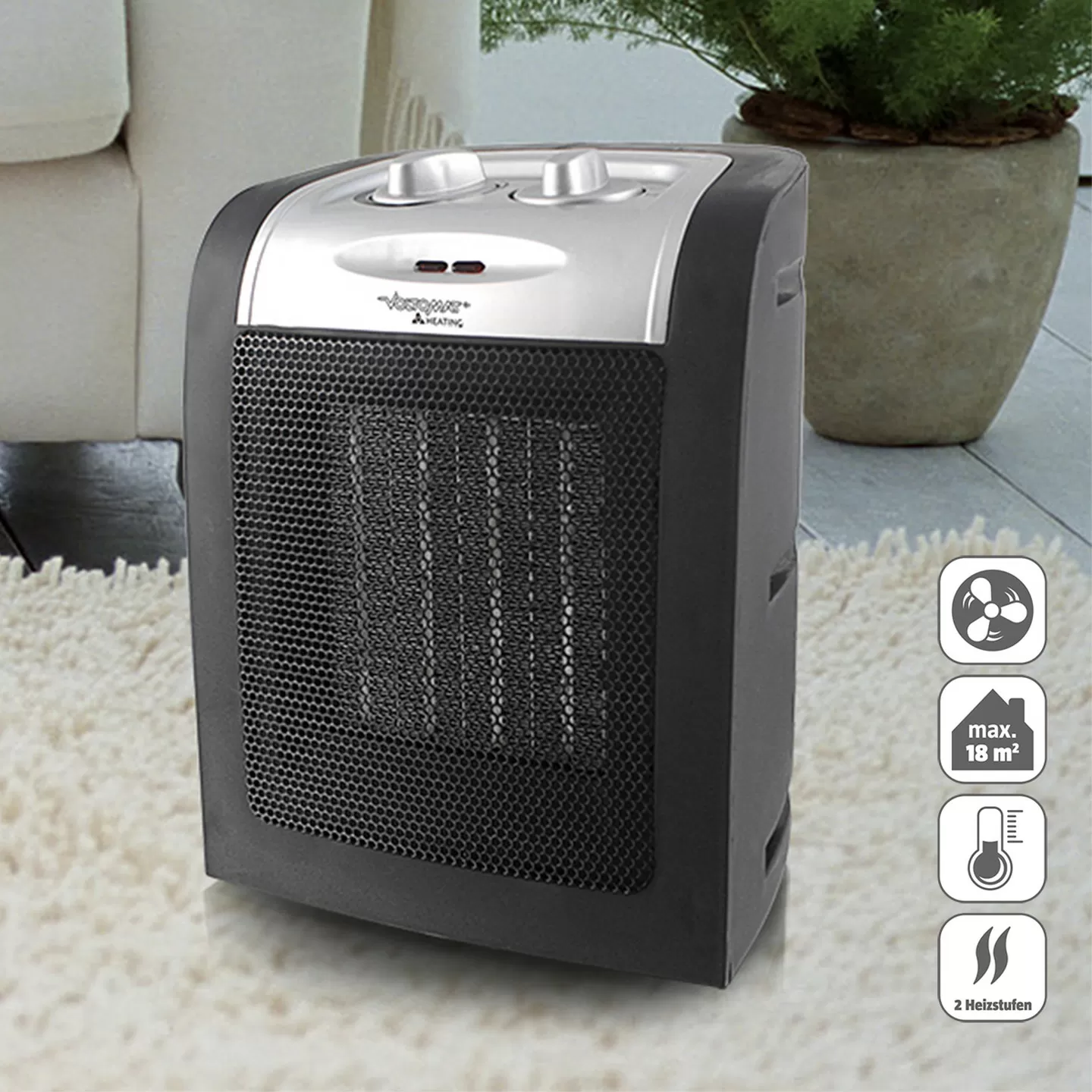 Kasaplus Voltomat 1800w Termostatlı Seramik Fanlı Isıtıcı 2 Kademeli + Fan Modu