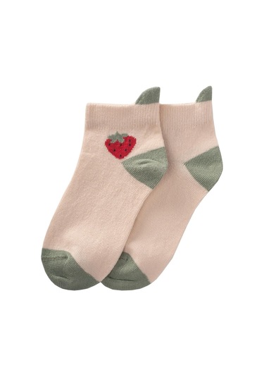 Cigit Çilek Desen Çocuk Çorabı 5-12 Yaş Kum-çağla Krem
