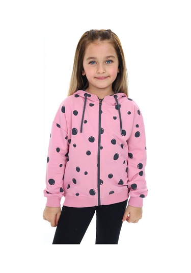 Toontoy Kız Çocuk Baskılı Hırka Gül Kurusu