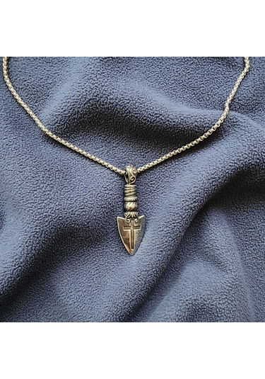 Çelik Savaşçı Ok Ucu Haç Kolye Gri