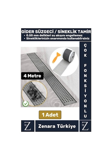 Suya Dayanıklı 0.55 Mm Delikli Sineklik Tamir Kiti Gider Süzgeci Saç Kıl Ayırıcı 12 Cm X 4 Metre