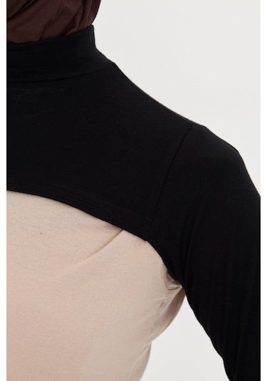 Siyah Tesettür Balıkçı Yakalı Boyunluklu Kolluk Viskon Düz 1025 01 Siyah