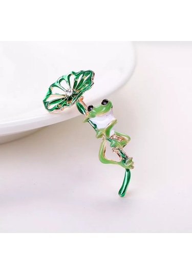 Villovatik Çatırtı Broşu Şemsiyeli Kurbağa 177097305 Altın Rengi