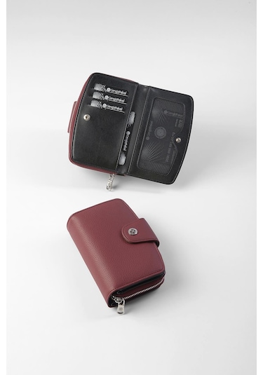 Cengiz Pakel Orta Boy Çıt Çıt Detaylı Kadın Cüzdan - 65300 - Bordo/siyah 65300-bordo-siyah