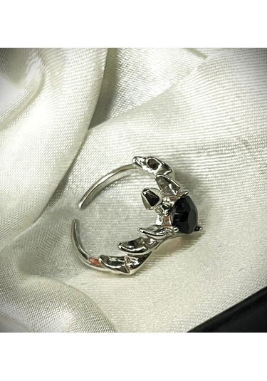 Dükkan Design Siyah Taşlı Şhaman Geyik Yüzüğü Açık Gri