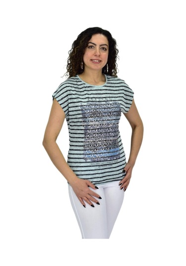 Kadın Kısa Kol Baskılı Bluz Bgl-st04707 Elma Yeşili
