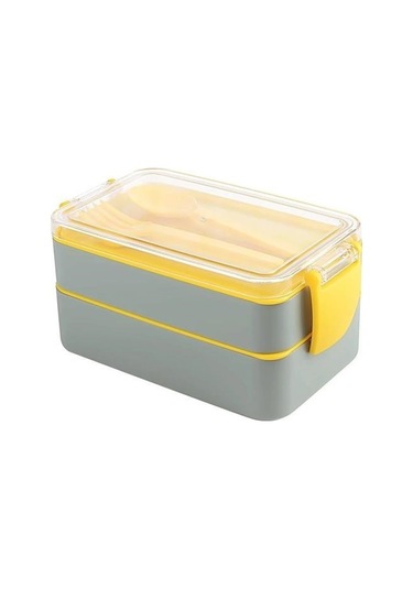 Buffer 2 Bölmeli Çok Amaçlı 900 Ml Kapasiteli Çatal Kaşıklı Dayanıklı Beslenme Kabı Yiyecek Kutusu Çok Renkli