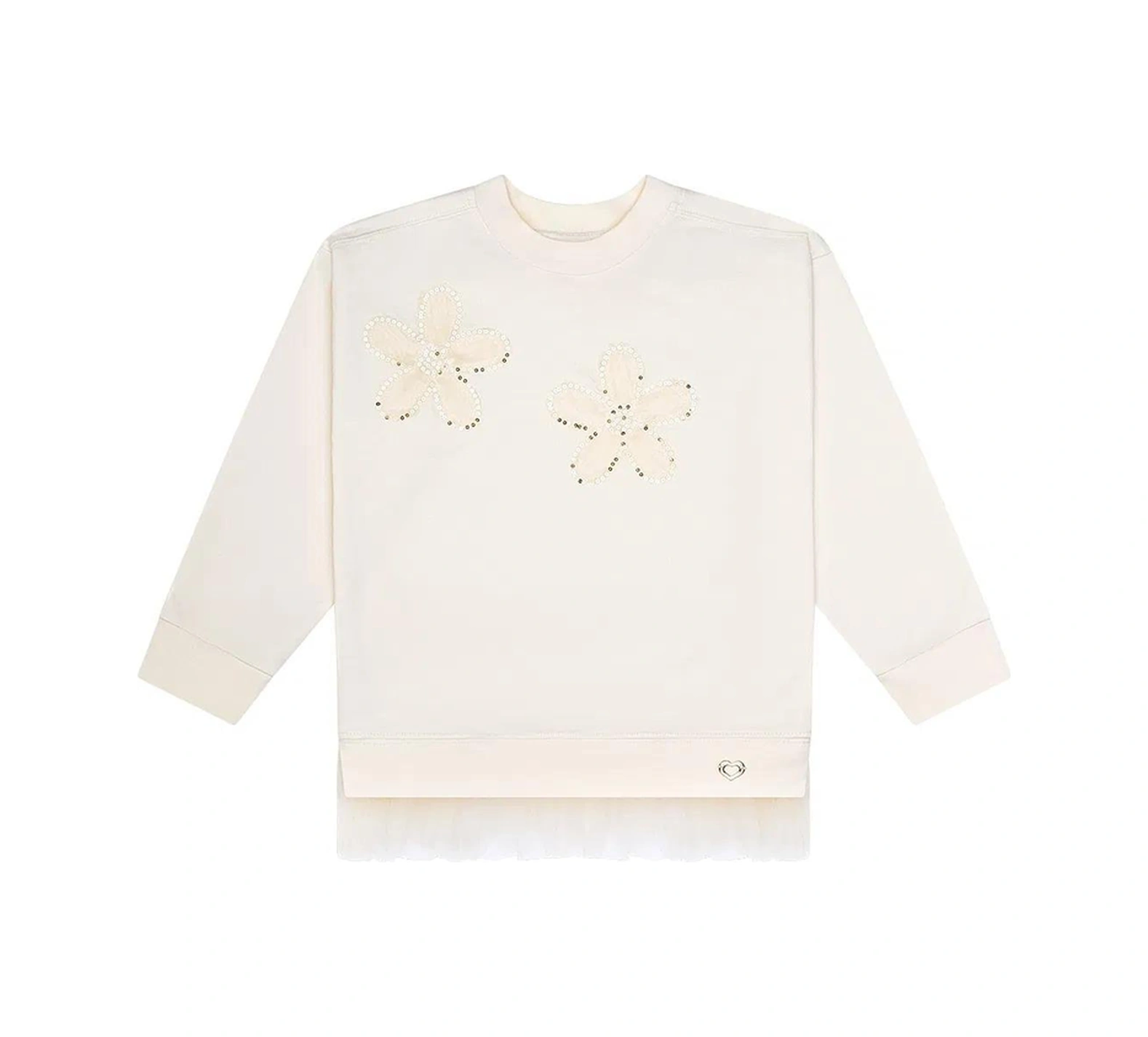 Kız Çocuk Çiçek Nakışlı Tüllü Sweatshirt Mnt25k211 Ekru