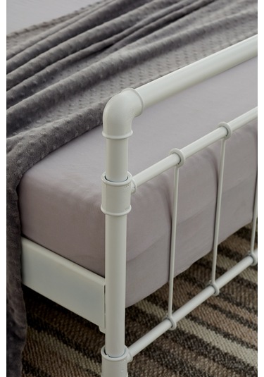 Odin Çift Kişilik Metal Karyola-beyaz Ahşap Latalı