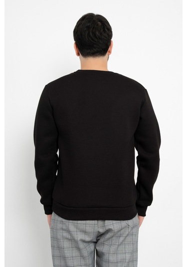 Dasüniforma Basic Baskısız 3 İplik Unisex Cepsiz Düz Sweatshirt Yuvarlak Yaka Sweat Siyah
