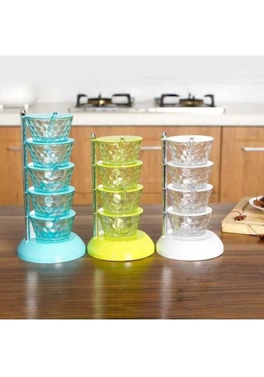 Novahub Beyaz 4 Katlı Mutfak Düzenleyici, Dönen Baharat Ve Biber Rafı, Baharat Depolama Kavanoz Seti Beyaz