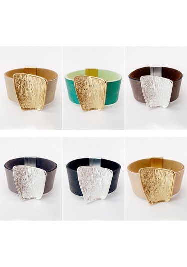 Samdoo Altın Renkli Geniş Pu Deri Bileklik, Manyetik Kapanma, Modern Stiller İçin Uygun, Gündelik Ve Özel Etkinlikler Gold